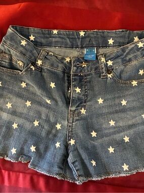 Star Print Denim Shorts - White Stars on Blue